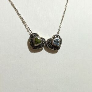 925 Silver Peridot and blue topaz Heart Pendant Necklace 18 In